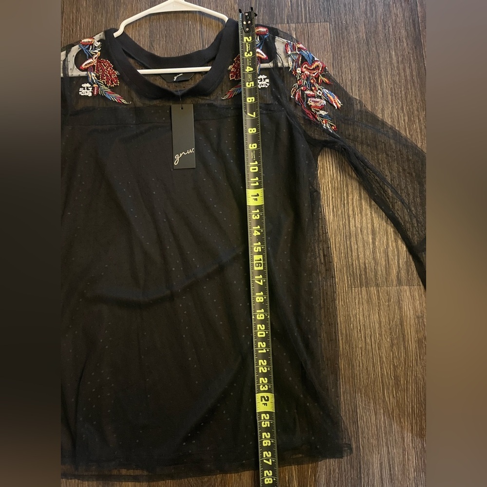 NWT GNW Embroidered Whimsigoth Black Mesh Top - Picture 9 of 9